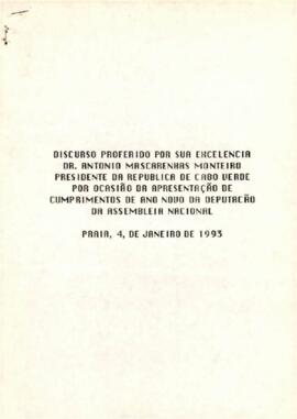 Discurso proferido por Sua Excelência Dr. António Mascarenhas Monteiro, Presidente da República de Cabo Verde, por ocasião da apresentação de cumprimentos  de Ano Novo da deputação da Assembleia Nacional