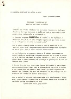 Encontro Nacional de Saúde do PCP, II:  Recurso Financeiro do Serviços Nacional de Saúde, por Fernando Gomes.