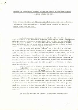 Síntese das intervenções contidas na ata da reunião da Comissão Política, de 20 de outubro de 1987