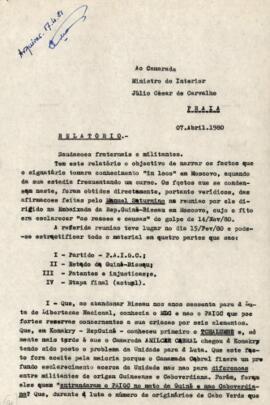 Relatório de Romão Correia ao Ministro do Interior, Júlio César de Carvalho