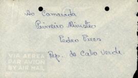 Envelope de uma carta enviada ao camarada Primeiro Ministro Pedro Pires, por Cau Sambú