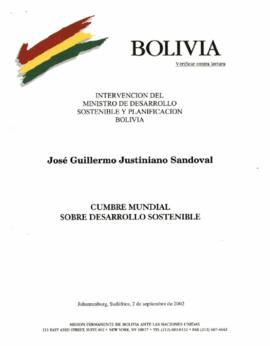 Cimeira Joanesburgo: Intervencion del Ministro de Desarrollo Sostenible y Planificacion Bolívia, José Guillermo Justiniano Sandoval